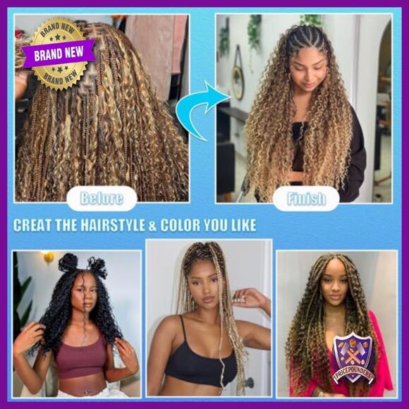 20 Inch Deep Wave Braiding Hair Extensions, 140g Human Hair Blend, Clip-In